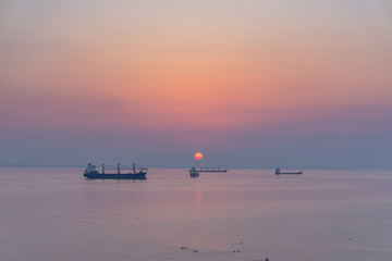 Sunrise over the sea, in Larnaca.