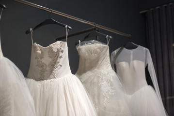 Selection of handmade white wedding gowns