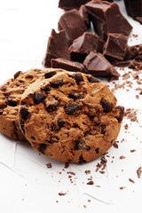 Chocolate cookies on white background. Chocolate chip cookies sh