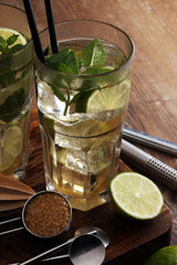 Lemon Fruit Lime Caipirinha of Brazil on wooden board