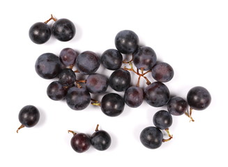 Dark grapes, isolated on white background, top view