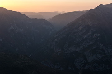Fototapeta na wymiar Sunset at Tara River Canyon / Gorge in Montenegro