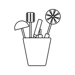 cup with kitchen utensils icon over white background vector illustration
