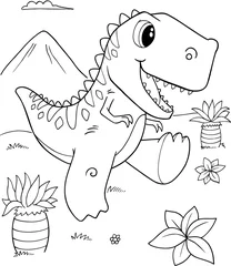 Garden poster Cartoon draw Cute Tyrannosaurus rex Dinosaur Vector Illustration Art