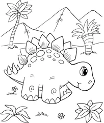 Fototapete Karikaturzeichnung Niedliche Stegosaurus-Dinosaurier-Vektor-Illustration-Kunst