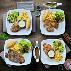 Mixed steak (King mackerel steak, salmon steak, T bone steak , r
