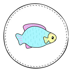 Fat tropical fish isolated on white background. Coral fish cartoon vector illustration.