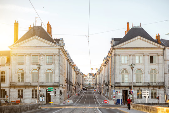 Street view in Orleans city during the sunset in central France