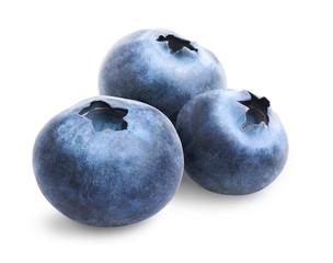 Three blueberries isolated on white background