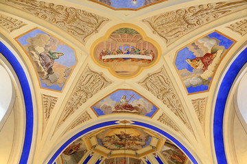Obraz premium La Cène. Dernier repas de Jésus avec les apôtres. Eglise Saint-Nicolas de Véroce. / The Lord's Supper. Last meal of Jesus with the apostles. Church of Saint-Nicolas de Véroce..