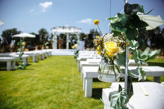 Floral arrangement, decoration for the backdrop of wedding arch