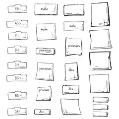 Set of paper sticky notes. Vector illustration in sketch style.