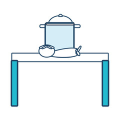 table with cooking pot and vegetables icon over white background vector illustration