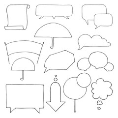 Set of different speech balloons. Vector illustration in a sketch style.