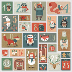 Christmas advent calendar, hand drawn style.