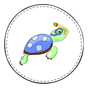 Snorkel turtle isolated on white background. Sea turtle cartoon vector illustration.