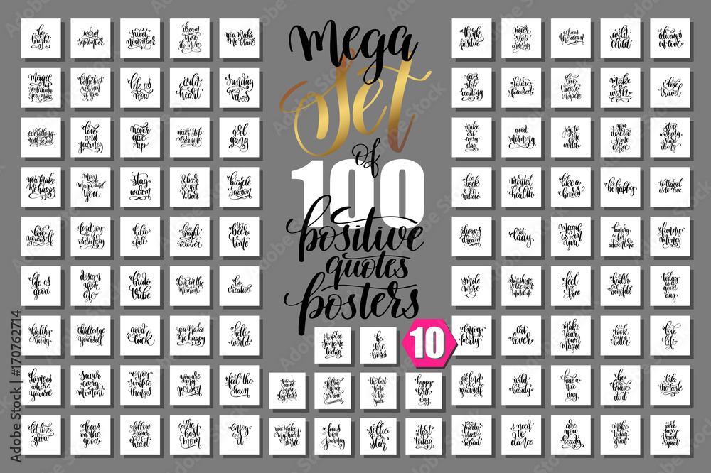Wall mural mega set of 100 positive quotes posters