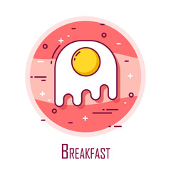 Icon with omelette on color background. Thin line flat design. Vector.