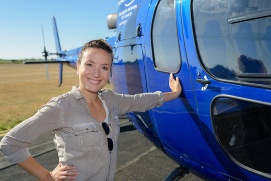 woman on helicopter background