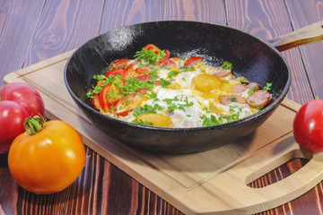 Fried eggs with vegetables