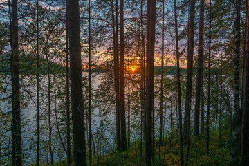 Beautiful sunset on a lake in Karelia.
