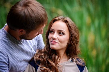 Fototapeta premium Couple in love outdoors. Autumn day.