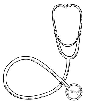 Stethoscope Illustration, Drawing, Engraving, Ink, Line Art, Vector
