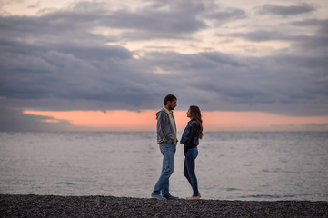 Fototapeta premium Couple in love outdoors. Autumn day.
