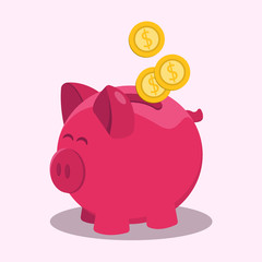 Money savings with piggy design, vector illustration in a flat design. The concept of saving or save money. Illustration