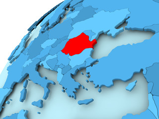 Romania on blue globe