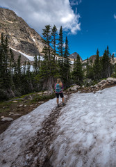 Fototapeta na wymiar Backpacker entering the Valley near Blue lake Colorado