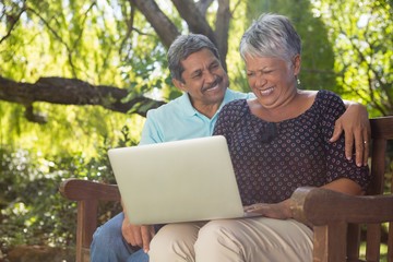 Senior couple using laptop