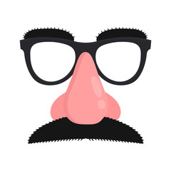 Disguise mask. Mask with glasses fake nose and mustache.Vector modern flat style cartoon character illustration. Isolated on white background.