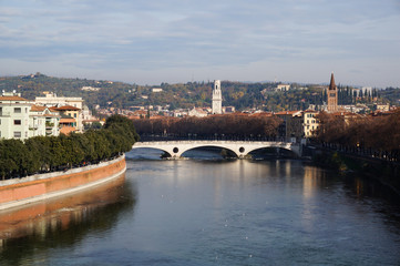 Fototapeta na wymiar The Ponte della Vittoria bridge in Verona
