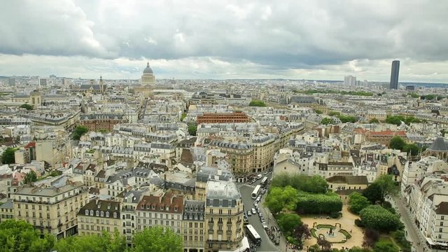 panorama of Paris in France with the Tour Eiffel tower from top of the church Notre Dame of Paris, Europe, France.