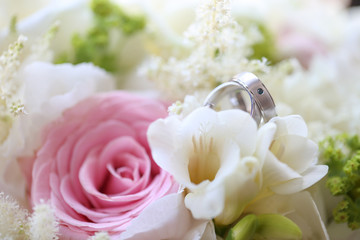close up of silver wedding rings