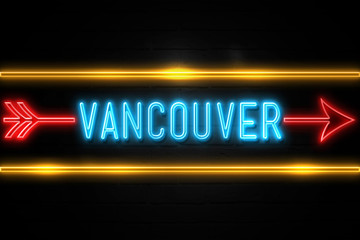 Vancouver  - fluorescent Neon Sign on brickwall Front view