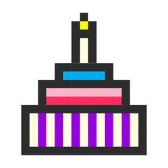Birthday cake pixel art cartoon retro game style
