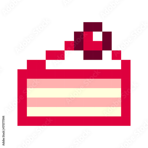 Birthday Cake Pixel Art Cartoon Retro Game Style Stock