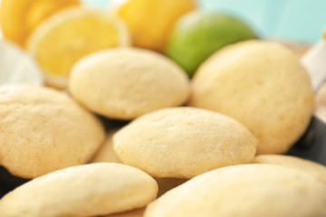 Fototapeta na wymiar Homemade cookies with lemon flavor, closeup