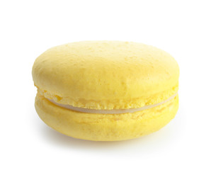 Lemon macaron on white background