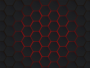Dark gray and red hexagons modern geometrical vector abstract background. Polygon concept with modern efect for technology banner.