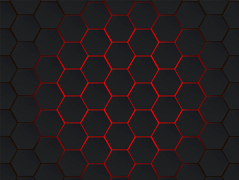 Dark gray and red hexagons modern geometrical vector abstract background. Polygon concept with modern efect for technology banner.