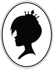 Girls head with modern haircut and crown.