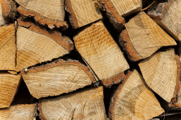 Stacked pieces of firewood.