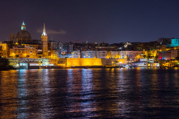 Fototapeta na wymiar Valletta at night. View from Sliema. Malta