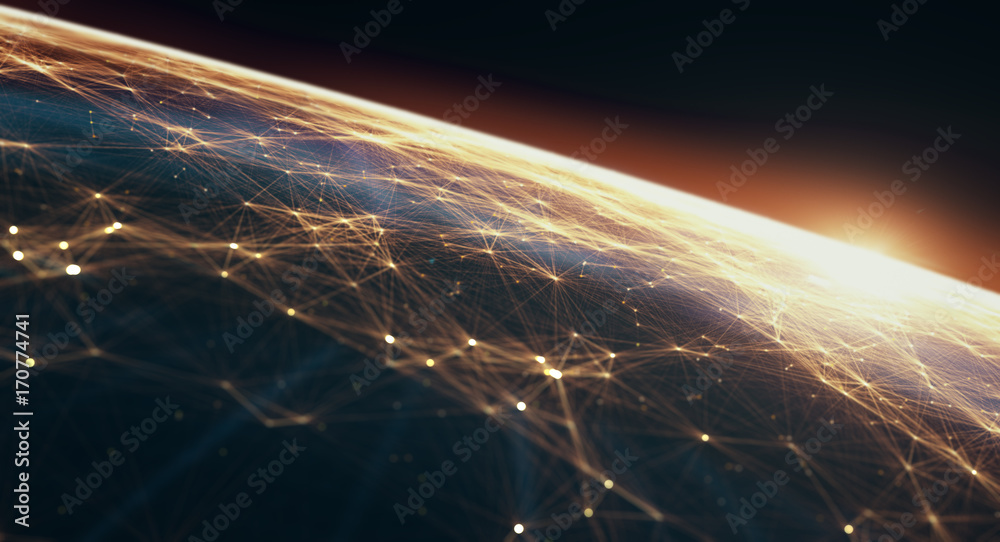 Aufkleber Global International Connectivity Background/Connection lines Around Earth Globe, Futuristic Technology  Theme Background with Light Effect
