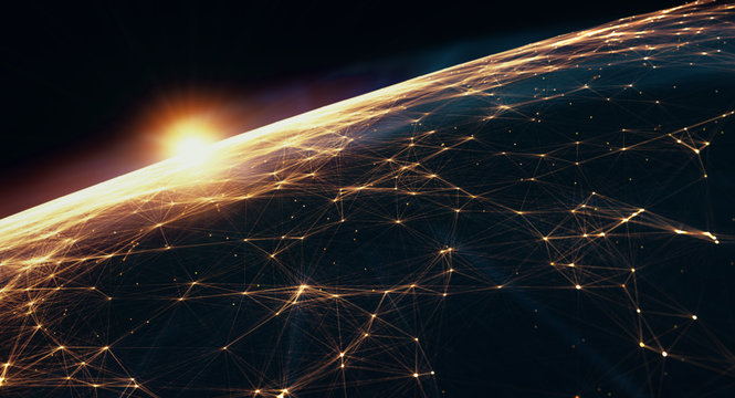 Global International Connectivity Background/Connection lines Around Earth Globe, Futuristic Technology  Theme Background with Light Effect
