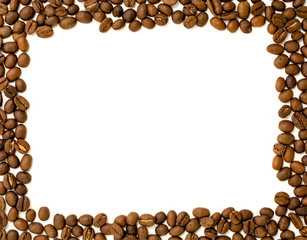 Frame from coffee beans on white