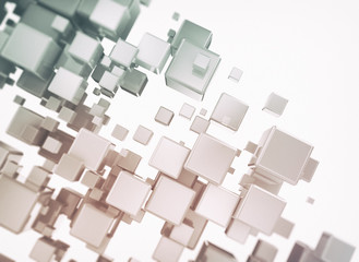 Metallic cubes abstract network illustration. 3D render
